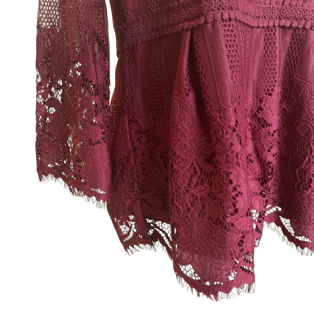 NWT Miss Cheivous Burgundy Boho Lace Layered 3/4 Sleeve Blouse, Women’s L - Picture 7 of 9